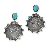 104991, WESTERN ENGRAVED COIN DANGLE EARRING