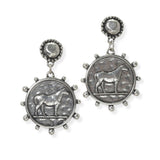 104993, WESTERN ENGRAVED HORSE COIN DANGLE EARRING