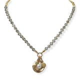 105057, WAVY CIRCLE WITH FRESHWATER PEARL CHARM BEADED NECKLACE