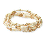 105061, DAINTY WOOD BEADED WITH BALL ACCENT MULTI LAYERED STRETCH BRACELET