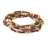 105061, DAINTY WOOD BEADED WITH BALL ACCENT MULTI LAYERED STRETCH BRACELET