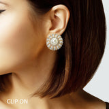 105069, ROUND PEARL WITH RHINESTONE CLIP ON EARRING