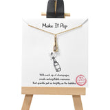 105080, GOLD DIPPED, MAKE IT POP, CHAMPAGNE BOTTLE CUBIC ZIRCONIA CHARM NECKLACE
