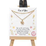 105081, GOLD DIPPED, CUZ OF YOU, DAINTY FLOWER CUBIC ZIRCONIA CHARM DOUBLE LAYERED NECKLACE