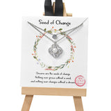 105084, GOLD DIPPED, SEED OF CHANGE, CLOVER PEARL WITH CUBIC ZIRCONIA ACCENT CHARM DOUBLE LAYERED NECKLACE