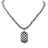 105092, WESTERN CHECKERED PRINT GEOMETRIC WITH NAVAJO BEADED NECKLACE