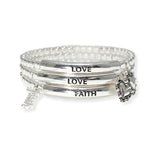 105114, LOVE LOVE FAITH, CHARM MULTI LAYERED STRETCH BRACELET