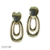 105122, OVAL GEOMETRIC METAL CLIP ON EARRING
