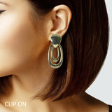105122, OVAL GEOMETRIC METAL CLIP ON EARRING