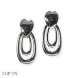 105122, OVAL GEOMETRIC METAL CLIP ON EARRING
