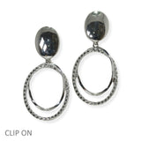 105123, TEXTURED OVAL SHAPE METAL DANGLE CLIP ON EARRING