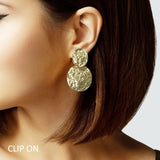 105132, HAMMERED GEOMETRIC METAL DANGLE CLIP ON EARRING