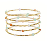 105146, SEMI PRECIOUS STONE BALL BEAD MULTI LAYERED STRETCH BRACELET
