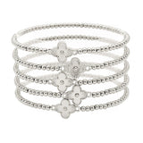105147, CLOVER ACCENT MULTI LAYERED BEADED STRETCH BRACELET