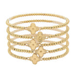 105147, CLOVER ACCENT MULTI LAYERED BEADED STRETCH BRACELET