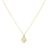 105151, GOLD DIPPED, DAINTY CLOVER MOTHER OF PEARL WITH DAINTY CROSS ACCENT CHARM PENDANT NECKLACE