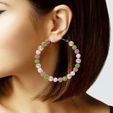 105164, 3.5"L, FIREBALL BEADED ROUND HOOP EARRING