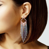 105166, BAGUETTE CUBIC ZIRCONIA ACCENT CRYSTAL RHINESTONE DROP DANGLE EARRING