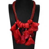 105193, FABRIC FLOWER PETALS STATEMENT NECKLACE