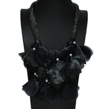 105193, FABRIC FLOWER PETALS STATEMENT NECKLACE