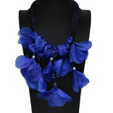 105193, FABRIC FLOWER PETALS STATEMENT NECKLACE