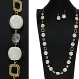 105194, GEOMETRIC ACCENT WITH MOTHER OF PEARL BEADED LONG NECKLACE
