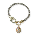 105211, 14K GOLD PLATED, TEARDROP MULTI SHAPE CUBIC ZIRCONIA CHARM DESIGNER INSPIRED BRACELET