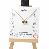 105217, GOLD DIPPED, TOGETHER, DAINTY RIBBON BOW CHARM NECKLACE