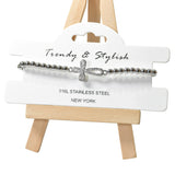 105218, CROSS PAVE CRYSTAL RHINESTONE STAINLESS STEEL BEADED STRETCH BRACELET