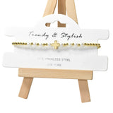 105221, CROSS WITH PEARL ACCENT STAINLESS STEEL BEADED STRETCH BRACELET