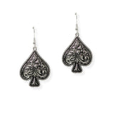 105232, WESTERN SPADES FILIGREE METAL DANGLE EARRING