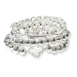 105251, CLOVER ACCENT FRESHWATER PEARL WITH BEAD MULTI LAYERED STRETCH BRACELET