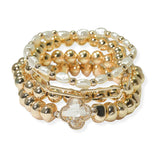 105251, CLOVER ACCENT FRESHWATER PEARL WITH BEAD MULTI LAYERED STRETCH BRACELET