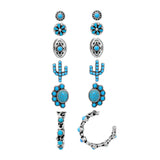 105254, WESTERN THEME CACTUS TURQUOISE STONE STUD EARRING SET