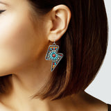 105256, WESTERN CONCHO PRINT LIGHTNING BOLT FAUX LEATHER DANGLE EARRING