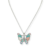 105262, GLITTER BUTTERFLY ABSTRACT GLASS STONE PENDANT NECKLACE