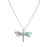 105263, GLITTER DRAGONFLY ABSTRACT GLASS STONE PENDANT NECKLACE