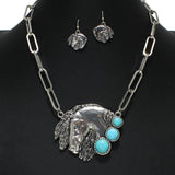 105273, WESTERN HORSE WITH TURQUOISE STONE NECKLACE