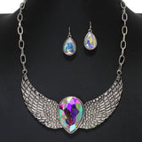 105285, TEARDROP RHINESTONE ACCENT WING STATEMENT NECKLACE
