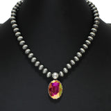 105290, OVAL RHINESTONE WITH WESTERN NAVAJO BEADED NECKLACE