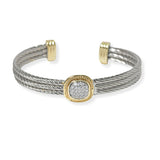 105336, 14K GOLD PLATED, GEOMETRIC PAVE CUBIC ZIRCONIA ACCENT DESIGNER INSPIRED CUFF BRACELET