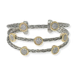 105339, 14K GOLD PLATED, ROUND MICRO PAVE CUBIC ZIRCONIA ACCENT DESIGNER INSPIRED CUFF BRACELET