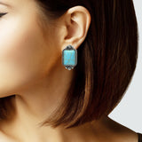 105370, WESTERN RECTANGLE TURQUOISE STONE POST EARRING