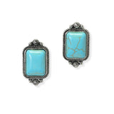 105370, WESTERN RECTANGLE TURQUOISE STONE POST EARRING