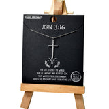 105374, GOLD DIPPED, JOHN 3:16, CROSS PAVE CUBIC ZIRCONIA PENDANT NECKLACE