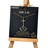 105374, GOLD DIPPED, JOHN 3:16, CROSS PAVE CUBIC ZIRCONIA PENDANT NECKLACE