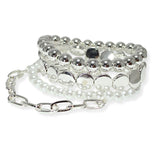 105388, BALL, PEARL AND CIRCLE MULTI LAYERED BEADED STRETCH BRACELET