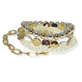 105388, BALL, PEARL AND CIRCLE MULTI LAYERED BEADED STRETCH BRACELET