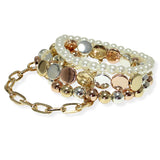 105388, BALL, PEARL AND CIRCLE MULTI LAYERED BEADED STRETCH BRACELET