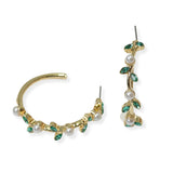 105396, FLORAL LEAF PEARL & RHINESTONE ACCENT HOOP EARRING